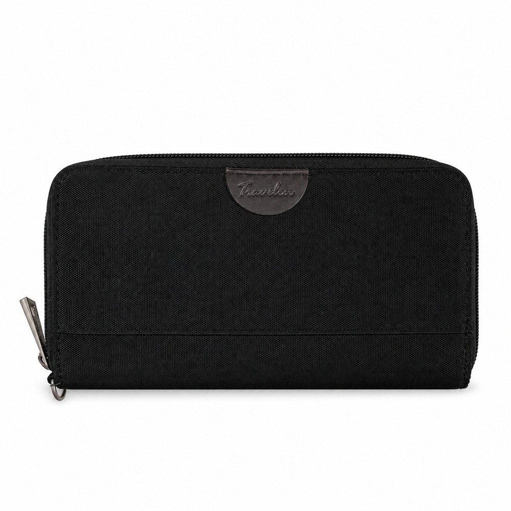 Travelon OS Wallet Safe ID RFID Blocking Black Zip Around Nylon Travel Clutch